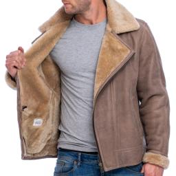 Mens Shearling Sheepskin Flying Jacket - Nevada - Light Brown - Wool Interior
