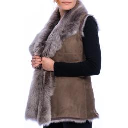 Long Toscana Sheepskin Gilet - Taupe - Waterfall Front