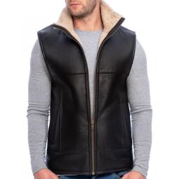 Mens Sheepskin Gilet - Vancouver I - Cream Wool - Stand Up Wind Collar