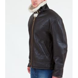 Men's Shearling Sheepskin Flying Jacket - Cream Wool - Atlas - Wind Collar