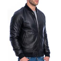 Mens Black Leather Bomber Jacket - Houston - Classic Minimalist 
