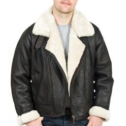 Men's Shearling Sheepskin Jacket - Vintage Aviator - Cream Wool - Asymmetric Cross Zip