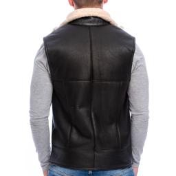 Mens Sheepskin Gilet - Vancouver I - Cream Wool - Dark Brown Leather Outer