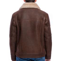 Mens Shearling Sheepskin Flying Jacket - Calgary - Chestnut Brown - Comfort Fit