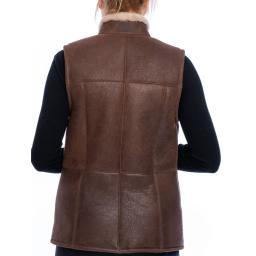 Womens Sheepskin Zip Gilet - Chestnut Brown - High Collar