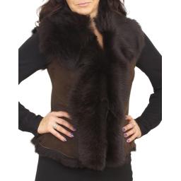 Women's Brown Toscana Sheepskin Gilet - Waist Tie
