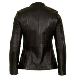 Womens Black Leather Zip Jacket - Hip Length - Clara - Top Saddle Stitching