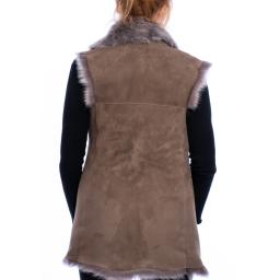 Long Toscana Sheepskin Gilet - Taupe - Suede Exterior