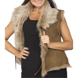 Women's Camel Tan Toscana Sheepskin Gilet - Waist Tie