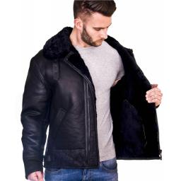Men's Shearling Sheepskin Flying Jacket - Thick Black Wool Lining - Atlas