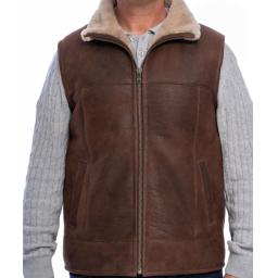 Mens Chestnut Brown Sheepskin Gilet - Vancouver - Fold Down Collar