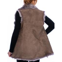 Long Toscana Sheepskin Gilet - Taupe - Back