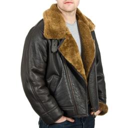 Men's Shearling Sheepskin Flying Jacket - Vintage Aviator - Thick Brown Wool