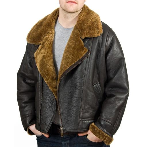 Men's Shearling Sheepskin Flying Jacket - Vintage Aviator -  Asymmetric Cross Zip