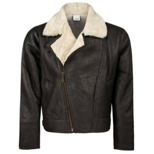 Men's Shearling Sheepskin Jacket - Vintage Aviator - Cream Wool