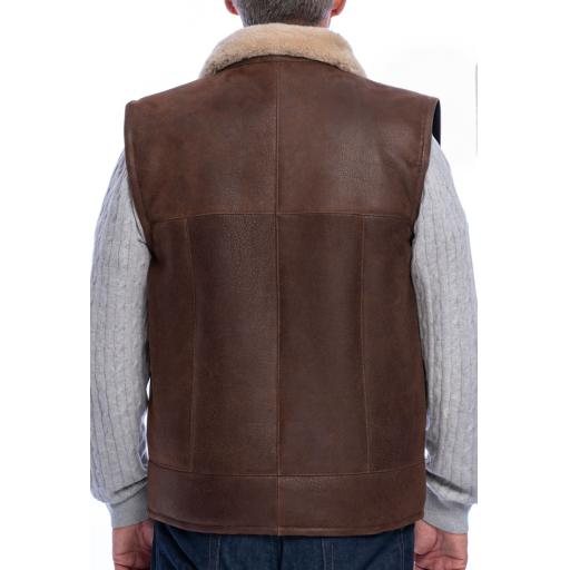 Mens Chestnut Brown Sheepskin Gilet - Vancouver - Back