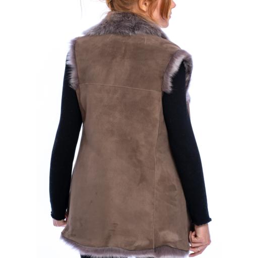 Long Toscana Sheepskin Gilet - Taupe - Hip Length