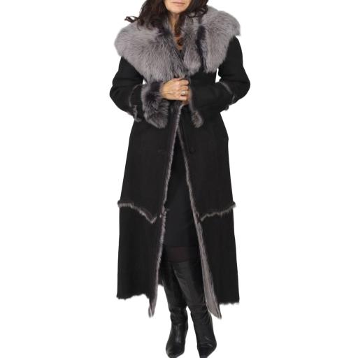Finest Full Length Hooded Toscana Sheepskin Coat in Black - Luna