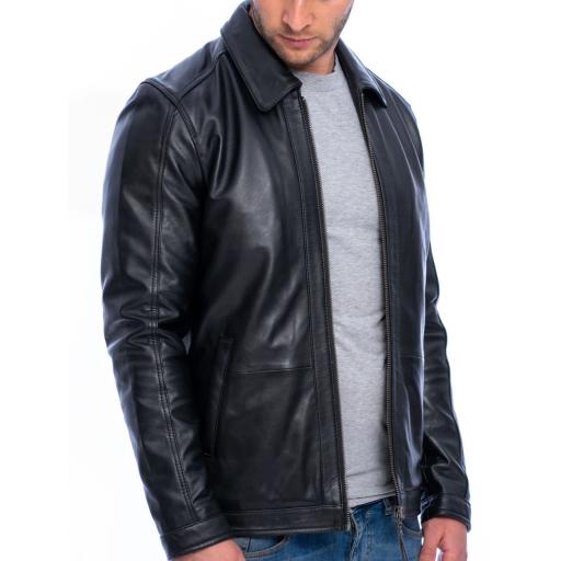 Mens Black Leather Jacket - Superior Quality - Classic Fold Down Collar