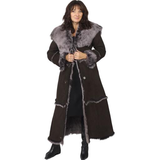 Finest Full Length Hooded Toscana Sheepskin Coat in Brown - Luna
