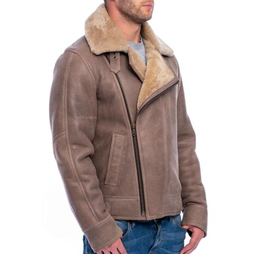 Mens Shearling Sheepskin Flying Jacket - Nevada - Light Brown