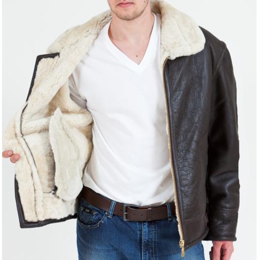 Men's Shearling Sheepskin Flying Jacket - Cream Wool - Atlas - Full Wool Interior