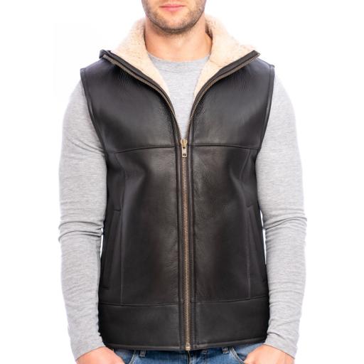 Mens Sheepskin Gilet - Vancouver I - Cream Wool - Fold Down Zip Through 