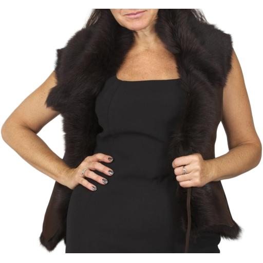 Women's Brown Toscana Sheepskin Gilet - Long Wool