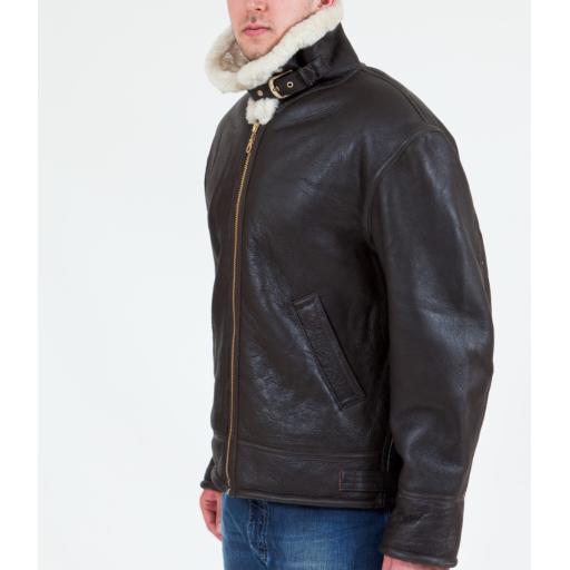 Men's Shearling Sheepskin Flying Jacket - Cream Wool - Atlas - Wind Collar