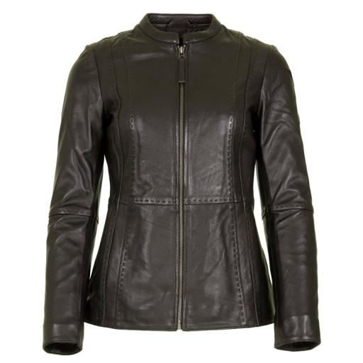 Womens Black Leather Zip Jacket - Hip Length - Clara - Size 8, 10 ,12, 14, 16 only