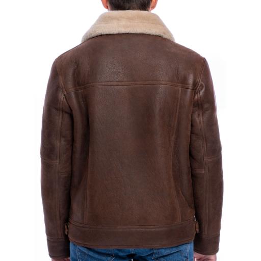 Mens Shearling Sheepskin Flying Jacket - Calgary - Chestnut Brown - Comfort Fit