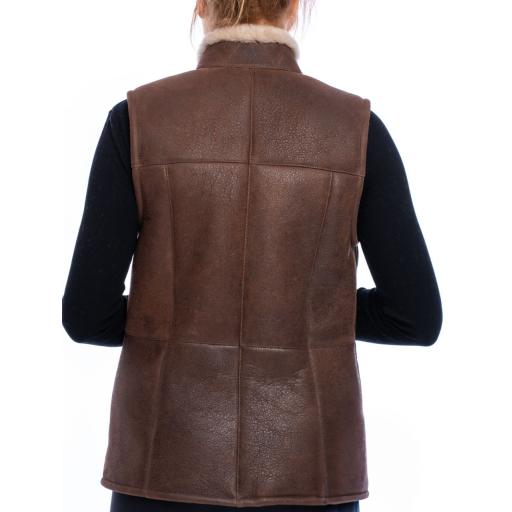 Womens Sheepskin Zip Gilet - Chestnut Brown - High Collar