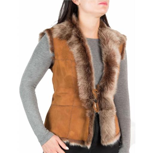 Womens Tan Toscana Sheepskin Gilet - Reversible