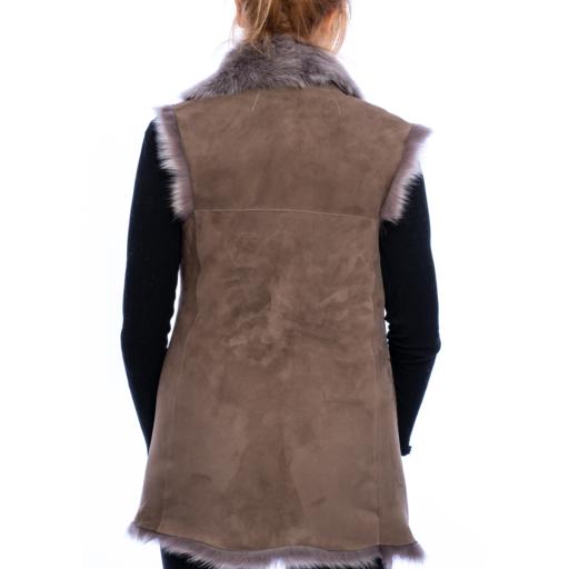 Long Toscana Sheepskin Gilet - Taupe - Suede Exterior