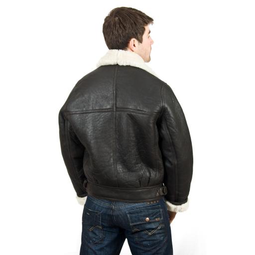 Men's Shearling Sheepskin Jacket - Vintage Aviator - Cream Wool - Waist Adjuster Buckles