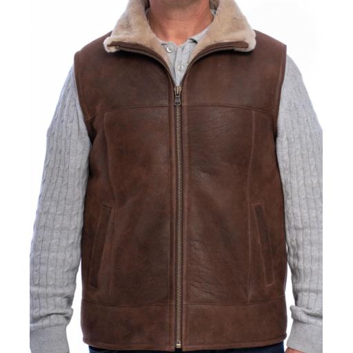 Mens Chestnut Brown Sheepskin Gilet -Vancouver