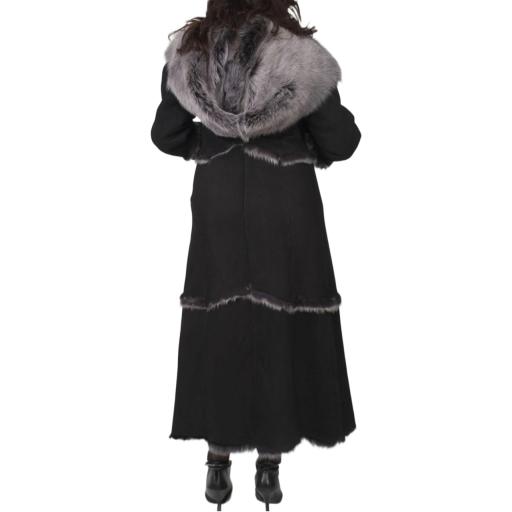  Full Length Hooded Toscana Sheepskin Coat in Black - Large Hood