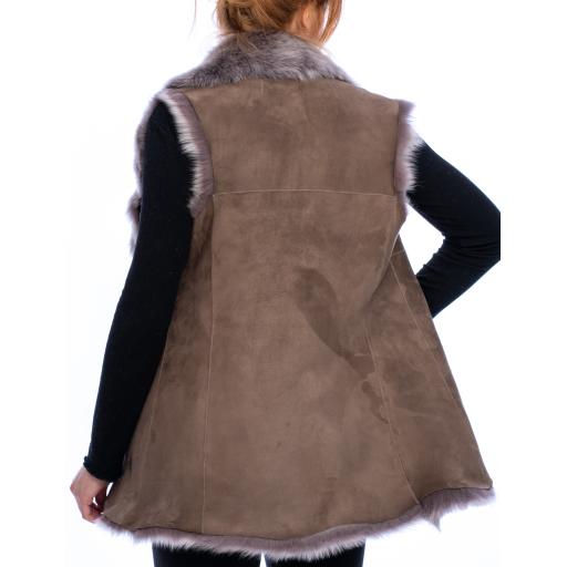 Long Toscana Sheepskin Gilet - Taupe - Back